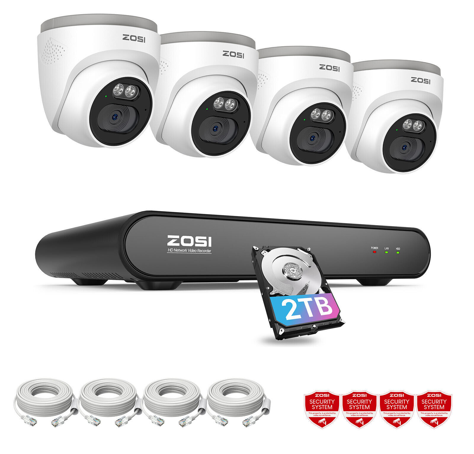 ZOSI 8CH 4MP 2.5K PoE Security Camera System Outdoor Human Detection IP66 2TB