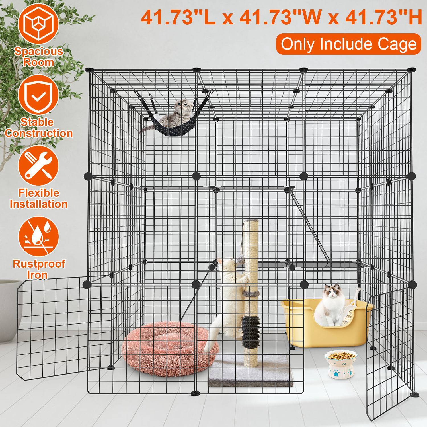 4 Type Large Cat Cage Enclosure Metal Wire Kennel DIY Playpen Catio with Hammock
