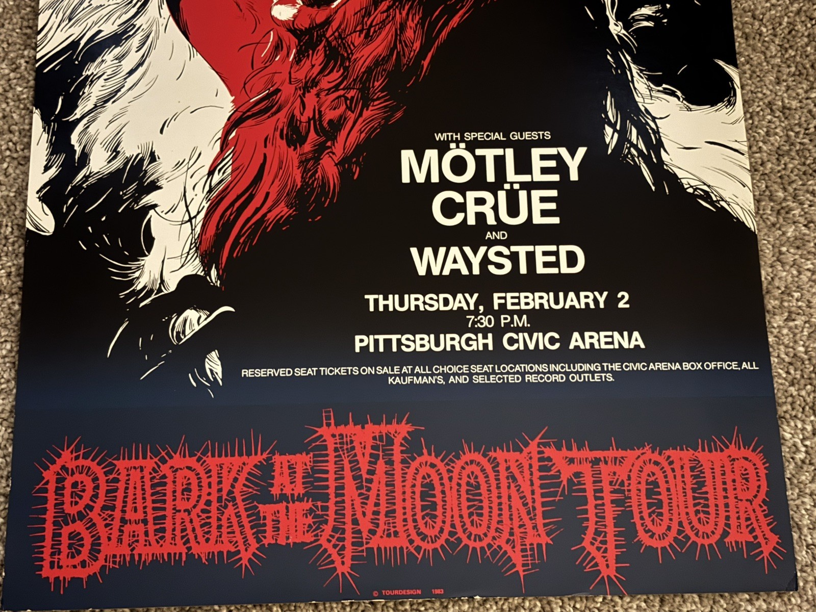 ORIGINAL OZZY OSBOURNE 1983 BARK AT THE MOON CONCERT TOUR POSTER-MOTLEY CRUE
