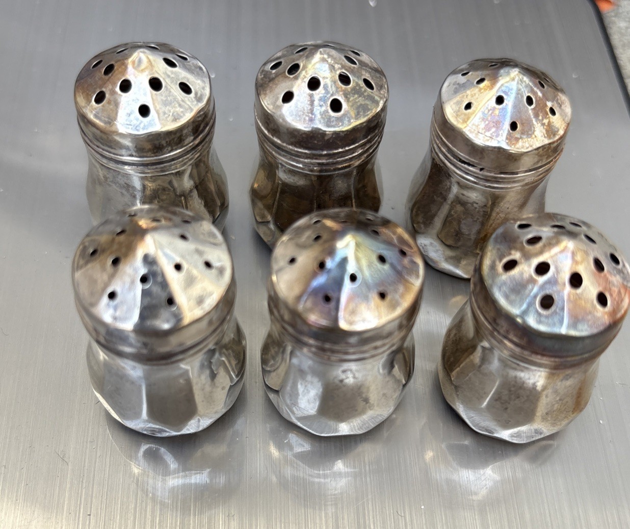 Set of 6 Vintage Victor L’Hote Sterling Silver Individual Salt & Pepper Shakers