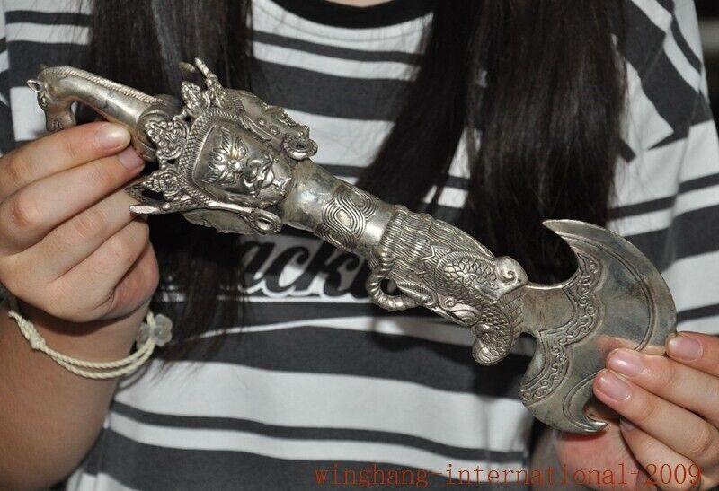 old Tibet Tibetan silver Hayageriva Axe Dorje Phurpa Pestle Vajra Exorcism FaQi