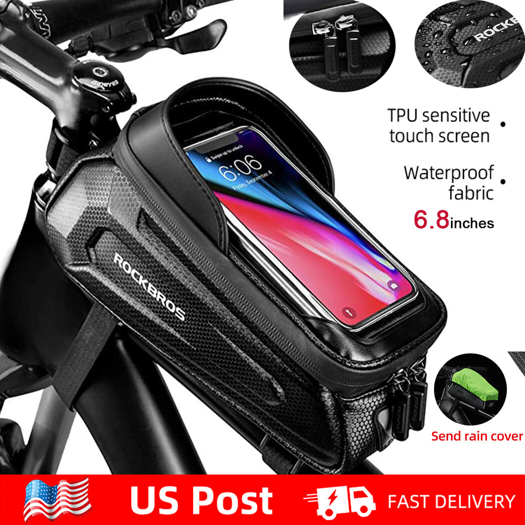 ROCKBROS Bike Phone Mount Bag EVA Waterproof Front Frame Bag fit Under 6.8"
