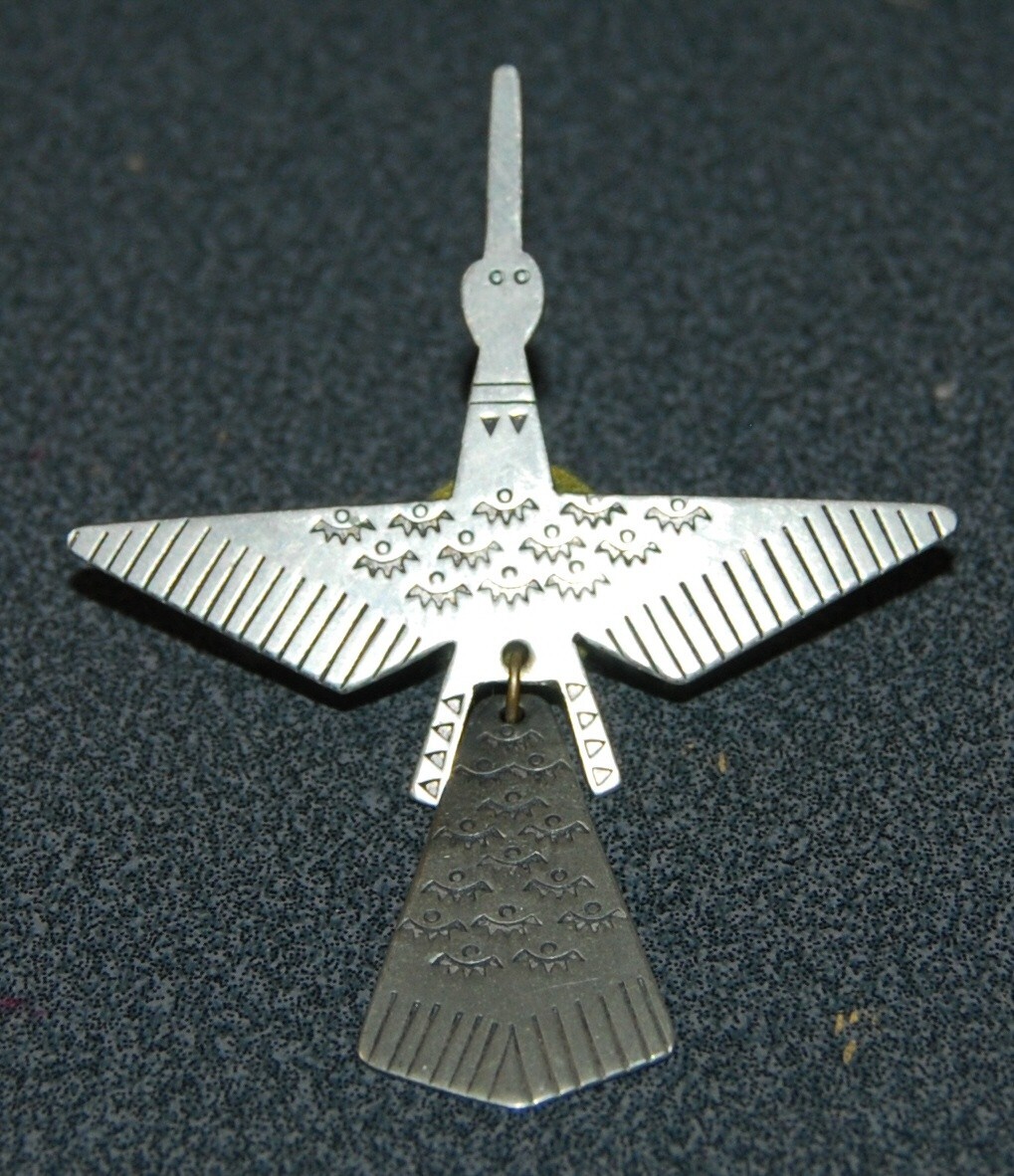 Vintage Southern Plains German Silver Peyote Bird Silver Pin, ca. 1920-1930's