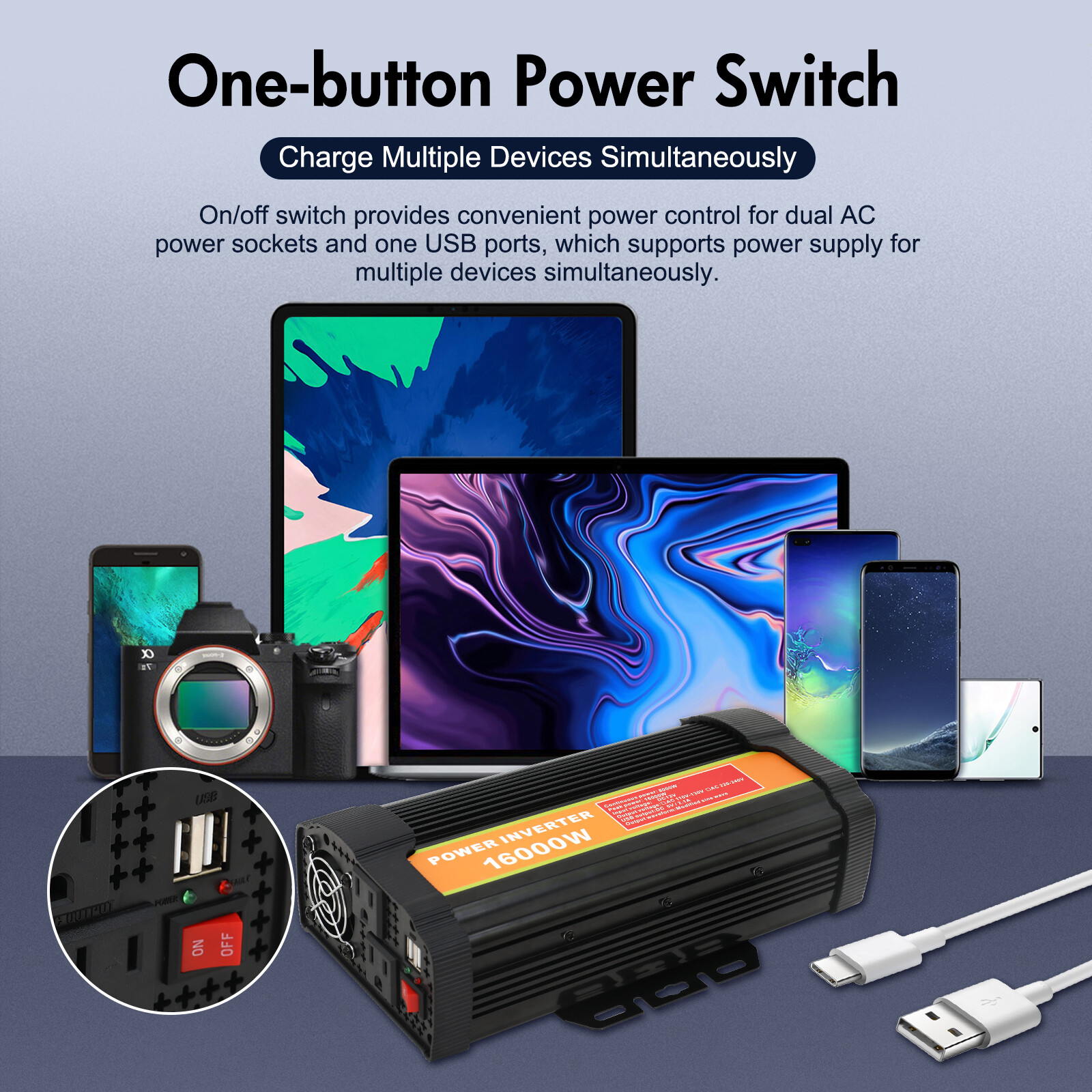 16000W Car Power Inverter DC 12V To AC 110V Pure Sine Wave Solar Converter LCD