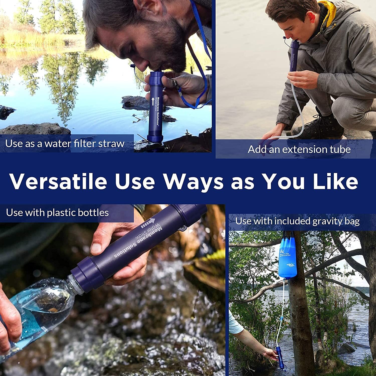 Personal Water Filter Straw|2xCollapsible Water Storage Bags|Portable Filtration