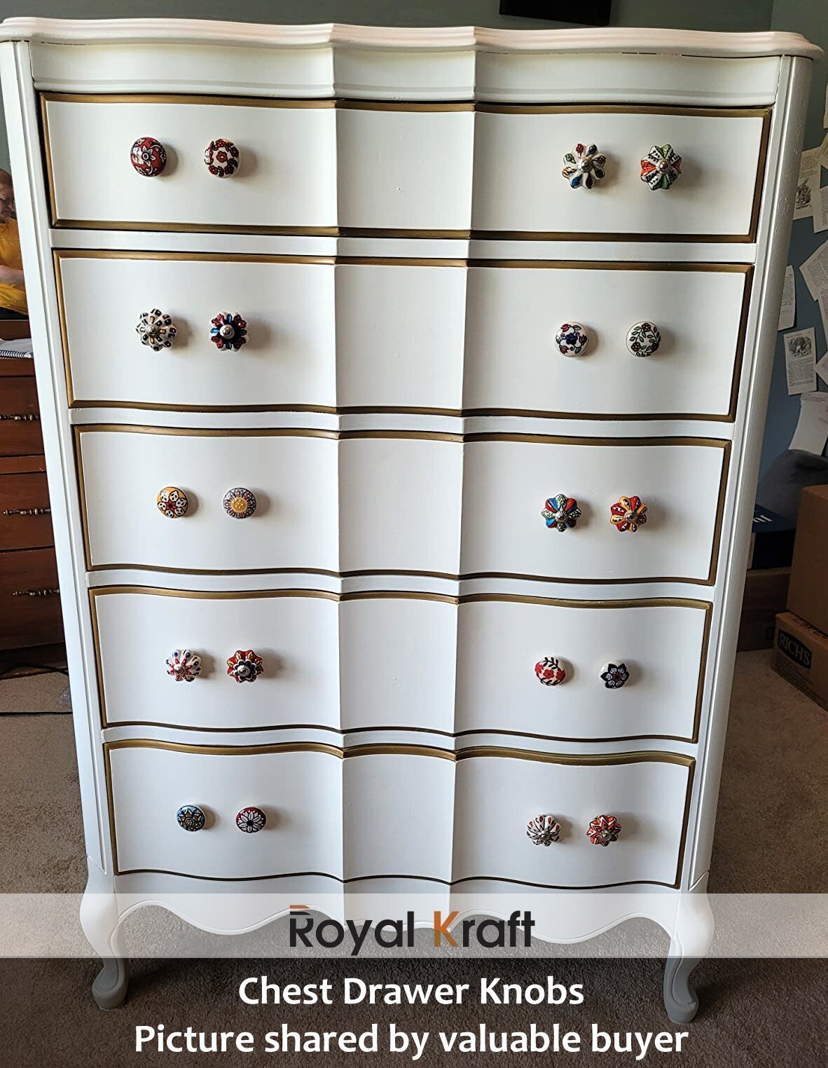 Hand Painted Vintage Ceramic Knobs for Kitchen Cabinet & Drawer Pulls Set of 10