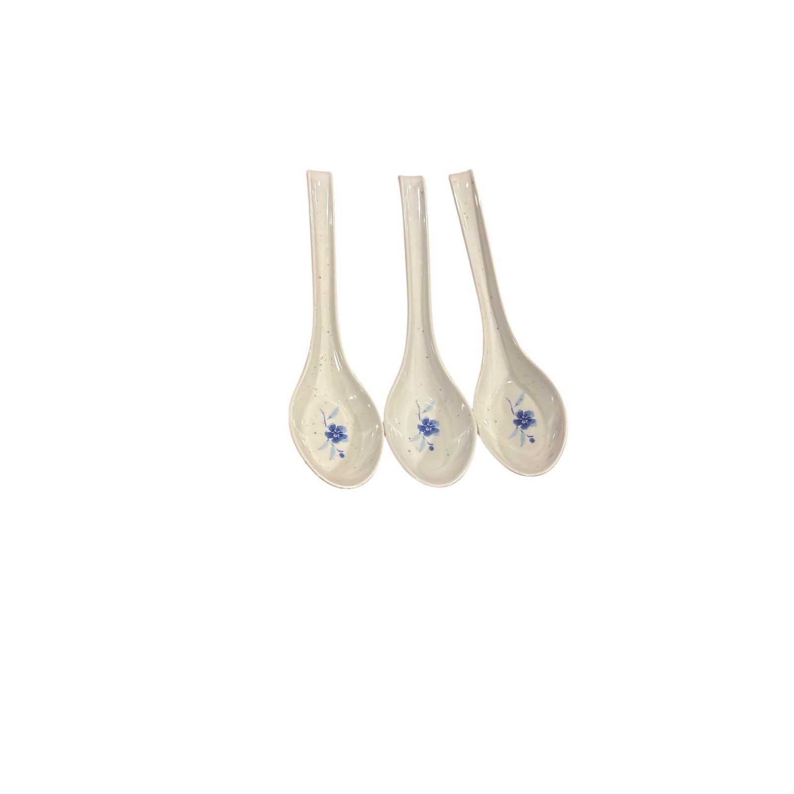 Flowerware Melamine Spoons Blue Floral Set of 3 Asian Soup Ramen Ladle
