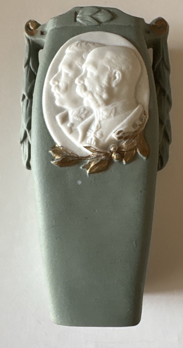 Antique German Commemorative Bisque Vase Kaiser Wilhelm Franz Joseph 1779 c.1914