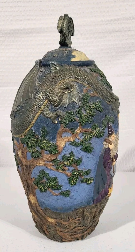 Vintage Dungeons And Dragons Wizard Dragon Vase With Lid Fantasy Rare