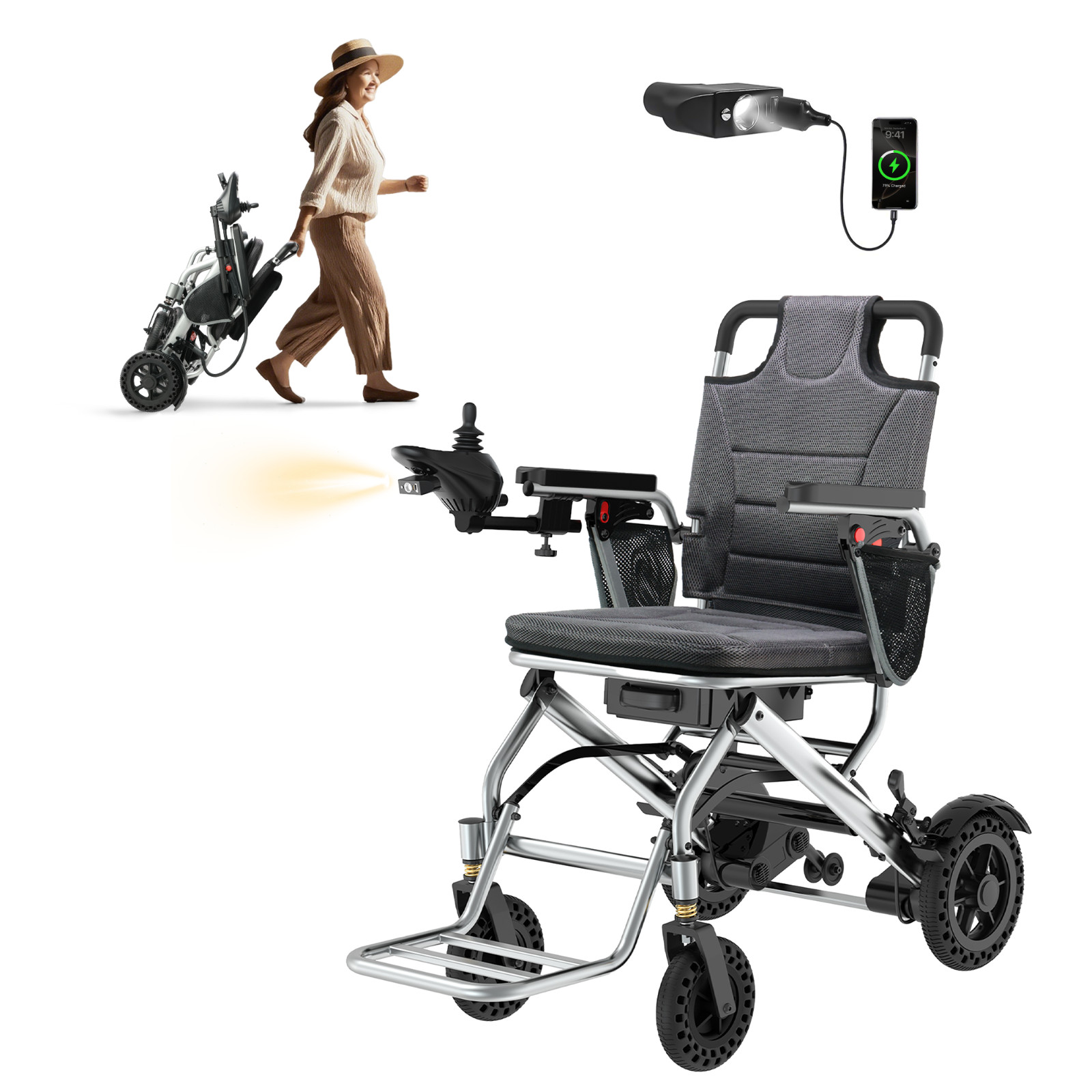 33 Lbs Lightweight Electric Wheelchair for Adults, Portable & Best Folding