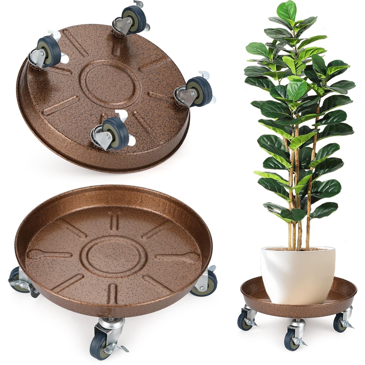 2 Pack Plant Caddy with Wheels, 14" Rolling Plant Stand 265 LBS Heavy Duty Me...