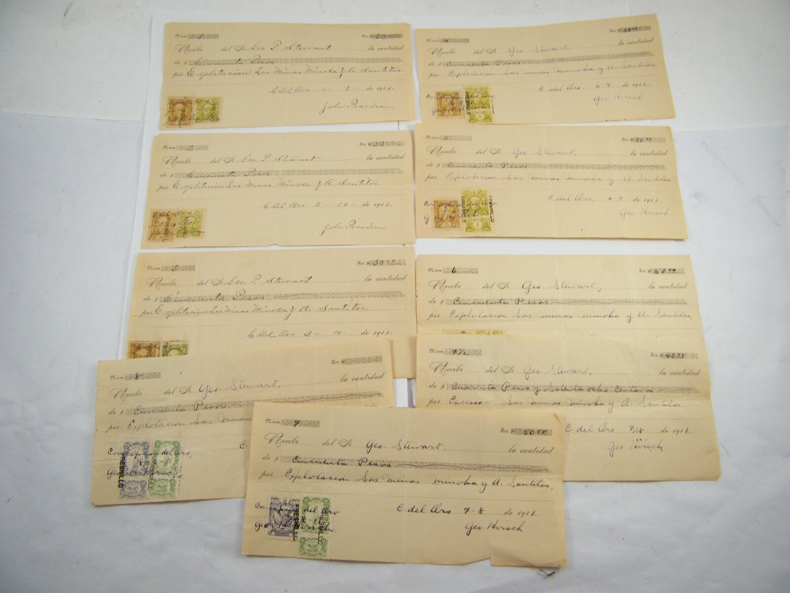 1911 EXPLOTACION  MINOKA MINES PAYMENT RECEIPTS WRITTEN IN SPANISH 50 PESOS