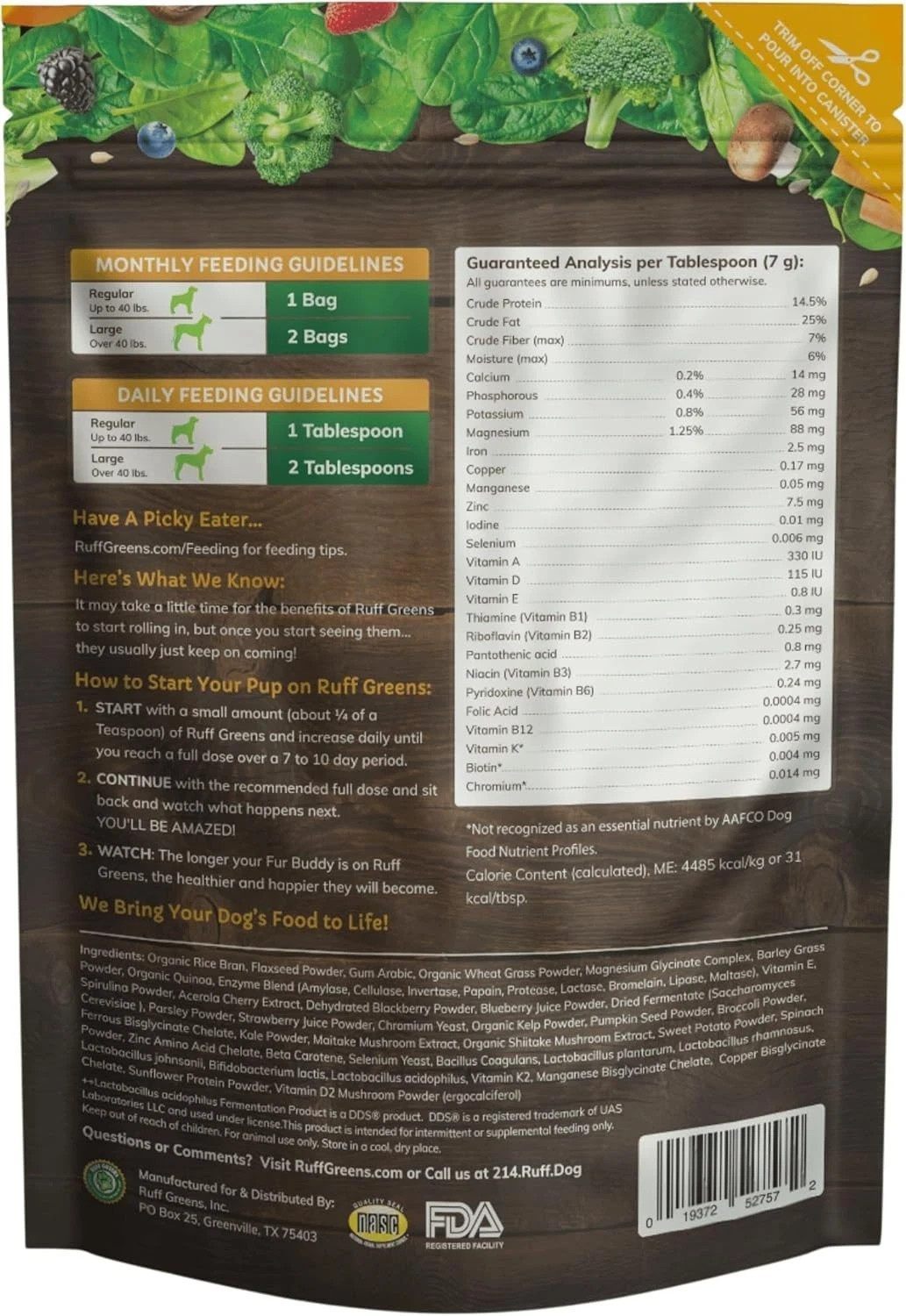 Ruff Greens VitaSmart - Dog Food Topper & Joint Supplement - 6.9 oz