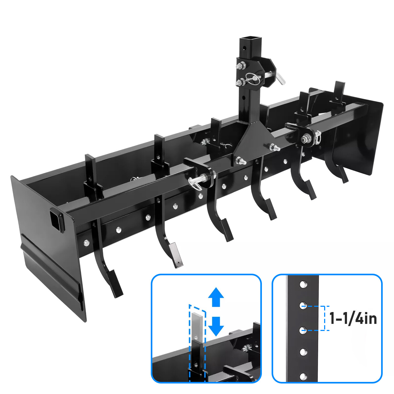 Powder Coated Steel 55" Box Blade Scraper W/6 Scarifier Shank For Cat 0 & Cat 1