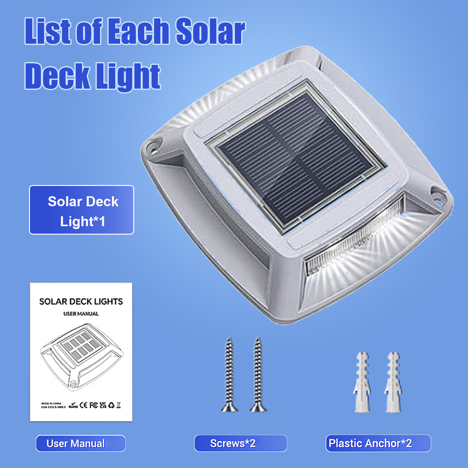 LED Solar Deck Lights Outdoor Garden Driveway Pathway Stair Step Dock Fence Lamp