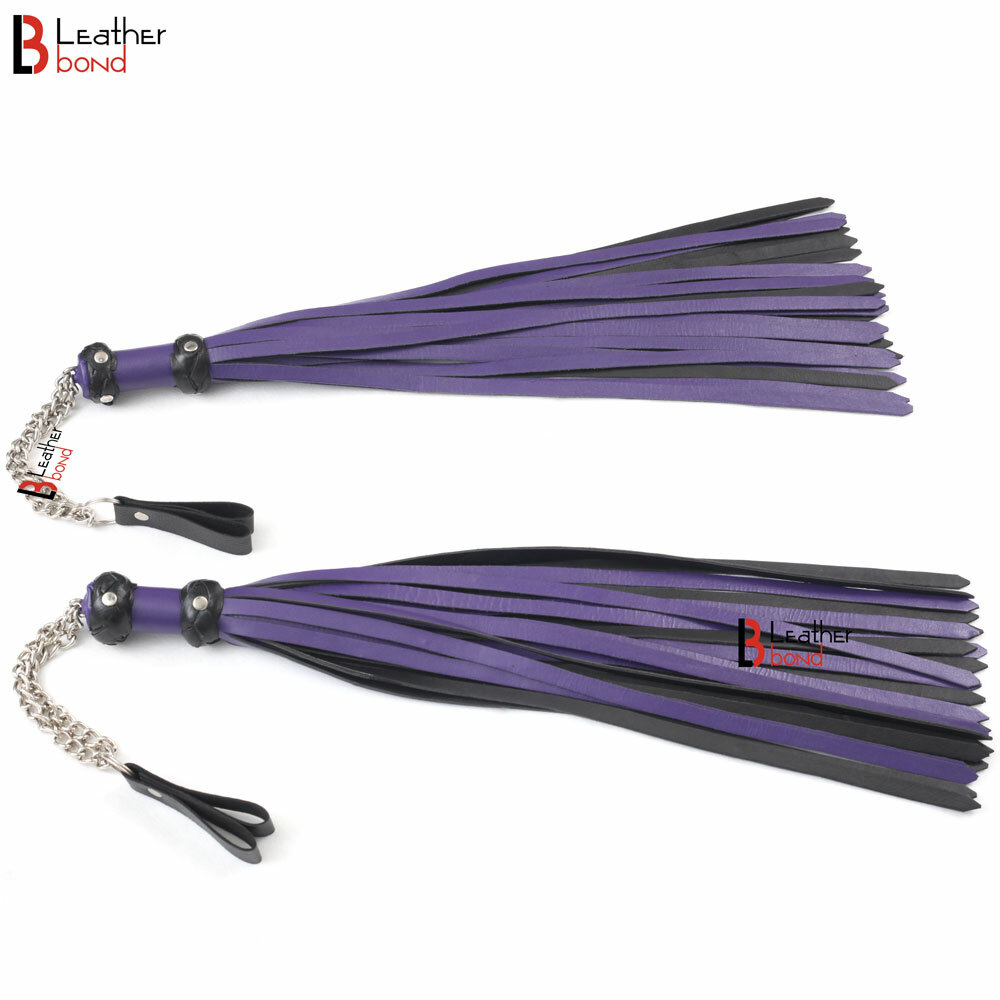 Cowhide Leather Finger Flogger 25 Falls Purple Black Florentine Flog whip Pair