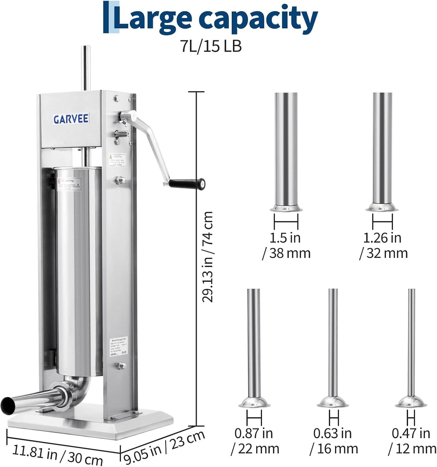 15LB/7L Manual Sausage Stuffer Vertical Meat Filler 304 Stainless Steel Maker US