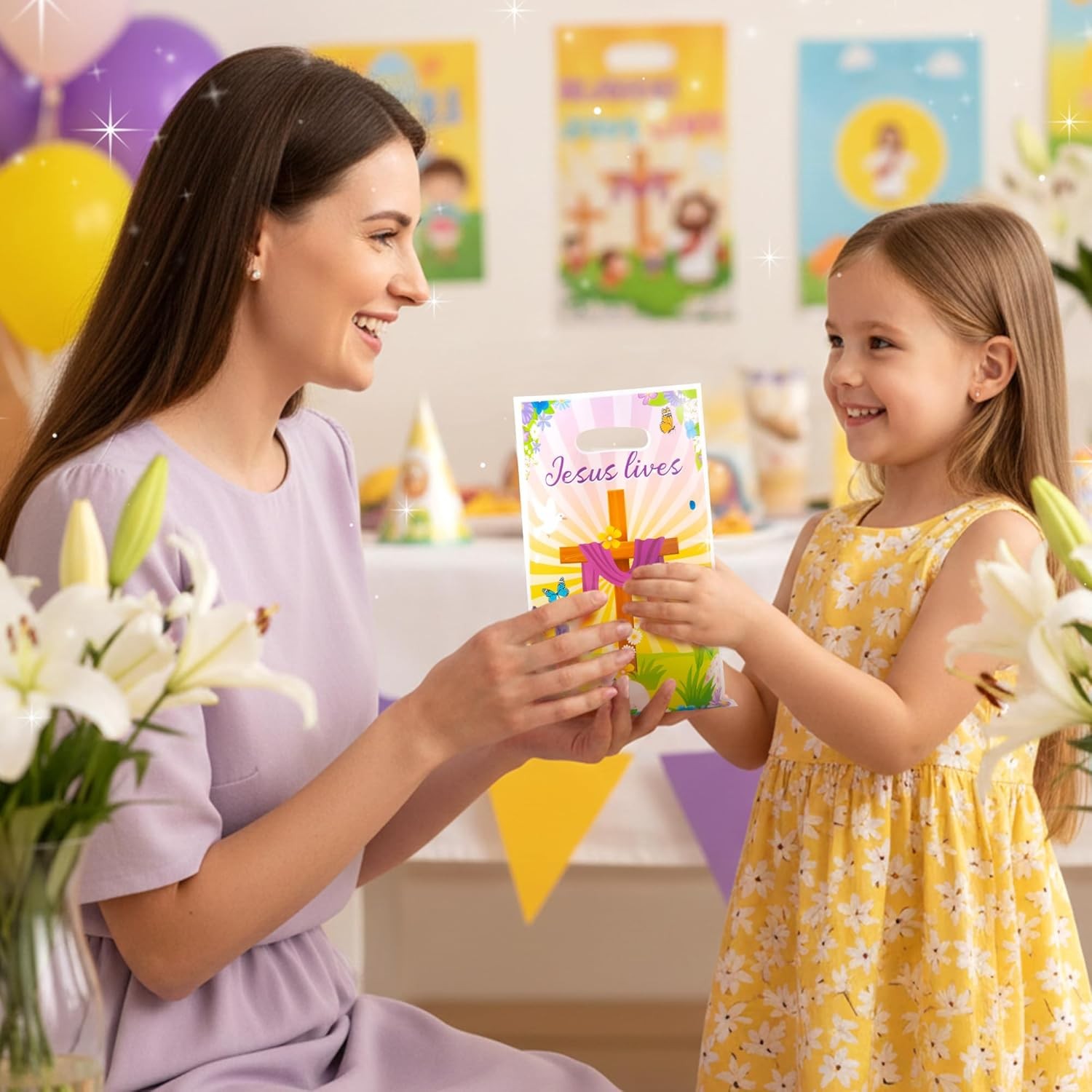 50Pcs Easter He is Risen Party Favor Bags Jesus Lives Religious Goodie Candy Tre