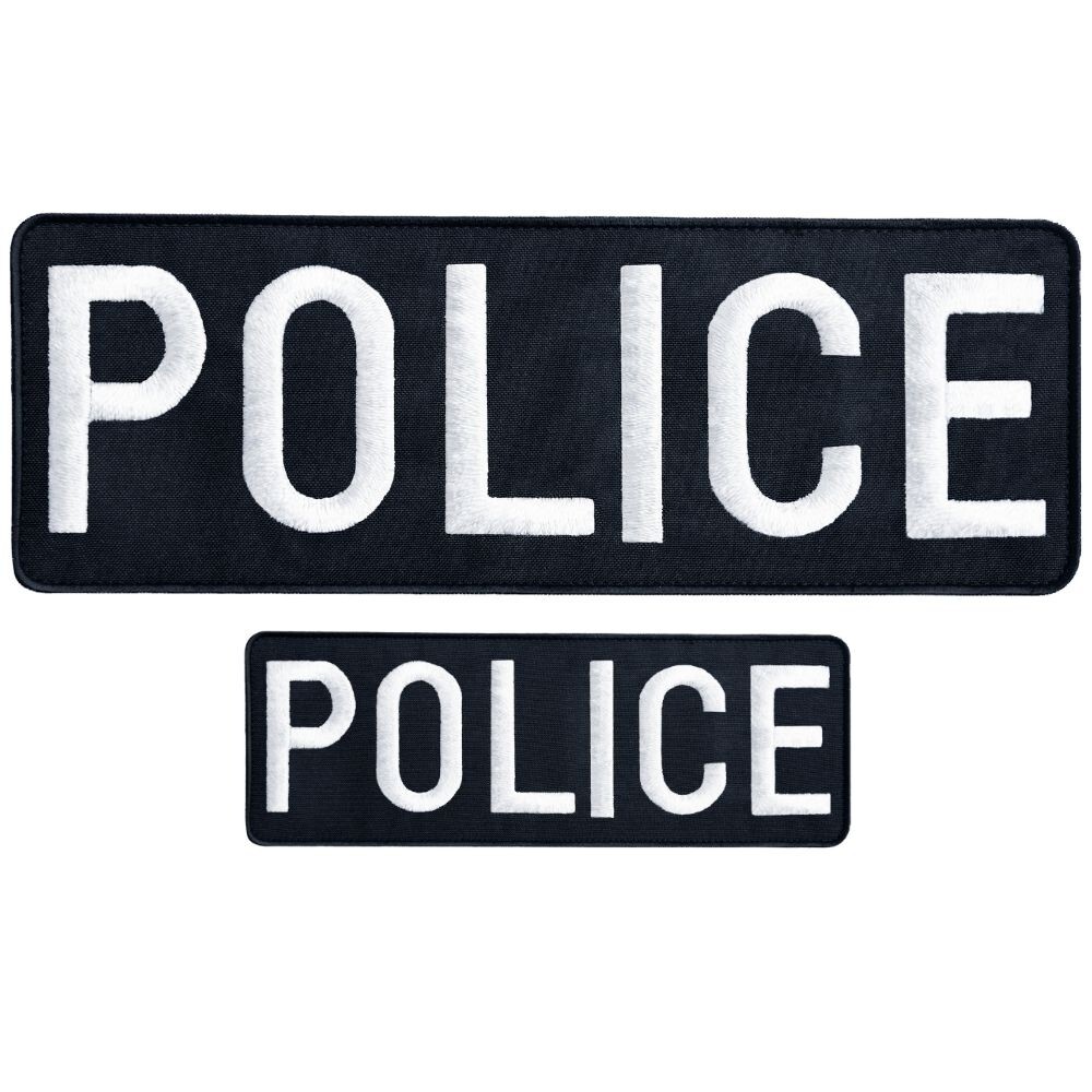 2-Piece Embroidered Police Patch for Vest, Jacket, Hook & Loop, Large & Small