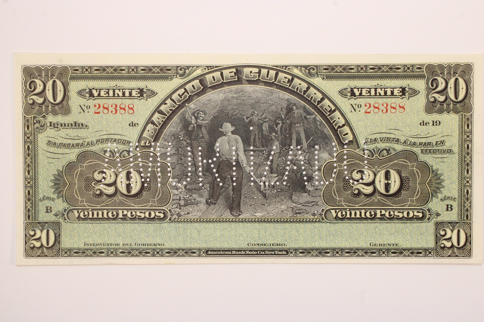 Mexican Revolution Banco de Guerrero 20 Pesos Banknote  #0520