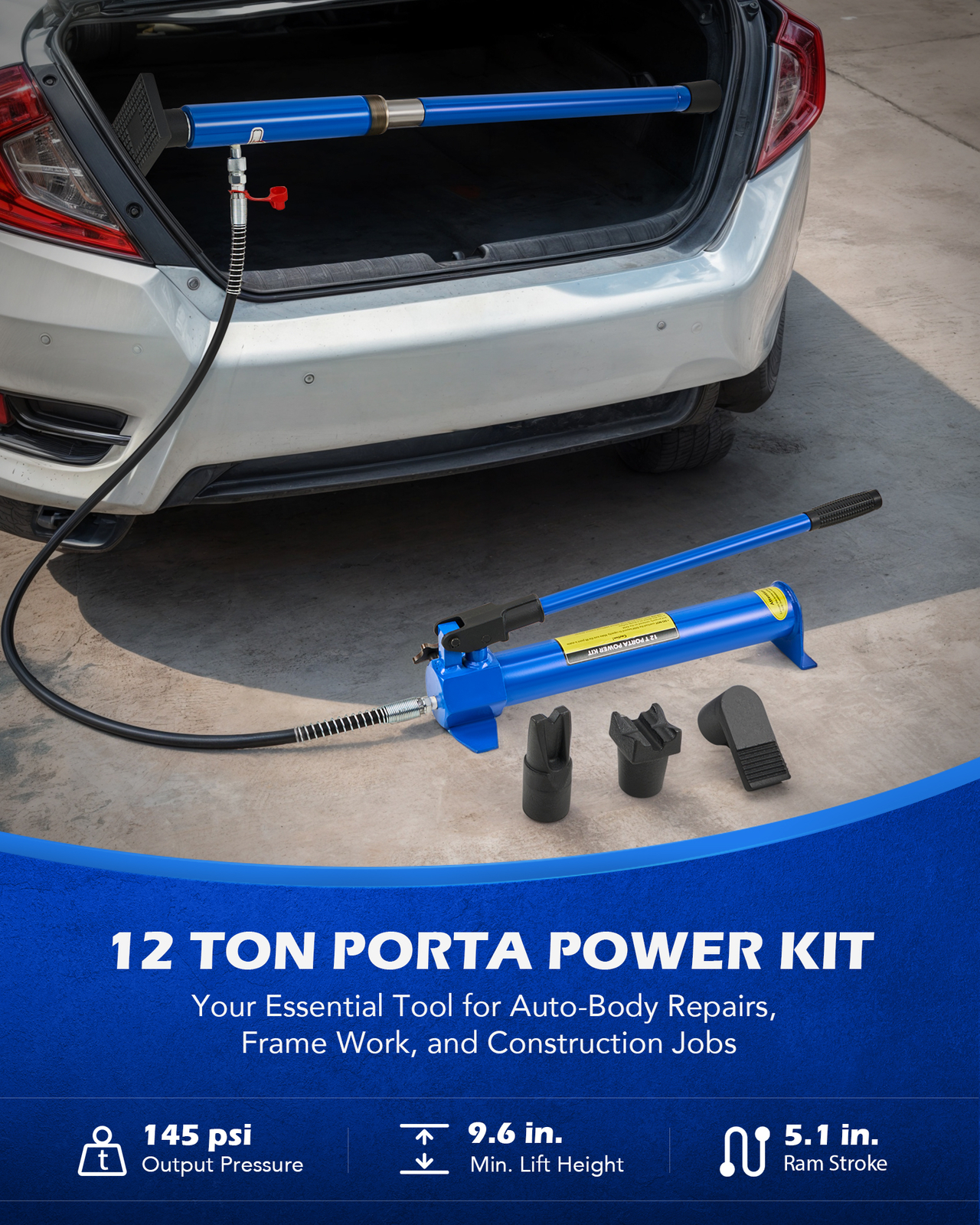 OMT 12 Ton Hydraulic Jack Air Pump Lift Ram Body Frame Porta Power Repair Kits