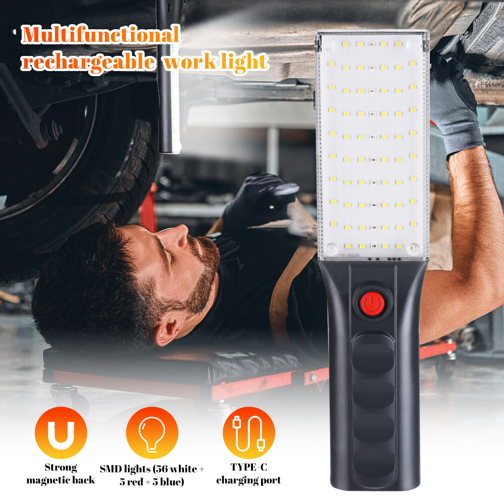 Magnetic LED Work Light Portable Flashlight with Hanging Hook USB Rechargeable