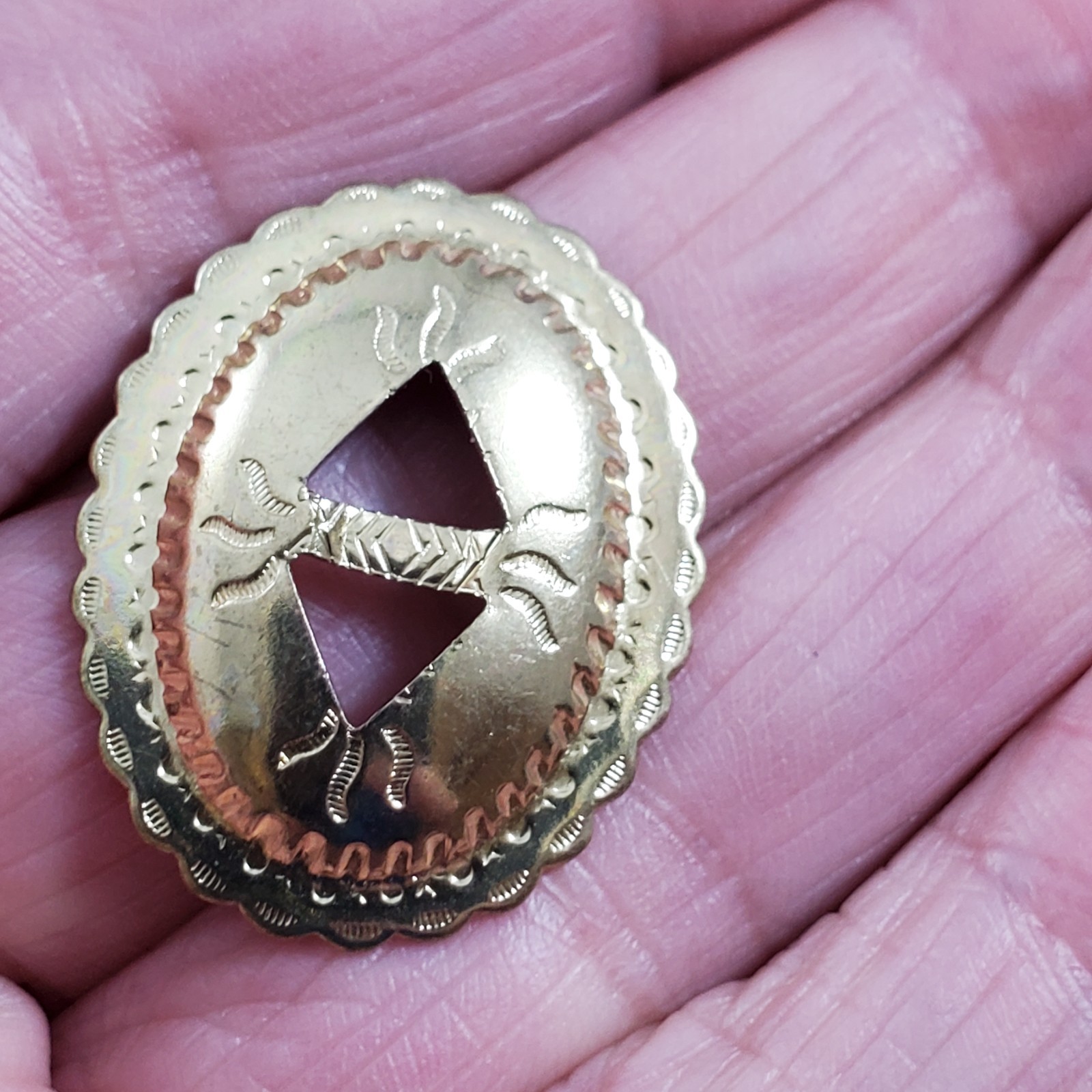 Lot of 34 Slotted Oval Conchos Brass Tone Scalloped Different Sizes Crafts Vtg