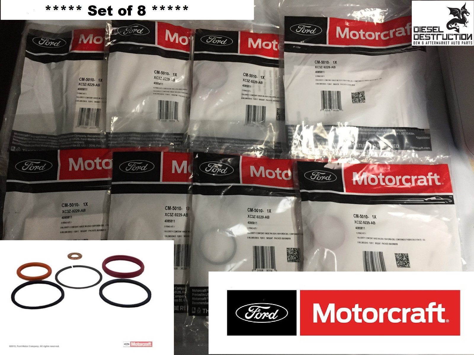 CM-5010 ( Set of 8 ) NEW OEM Motorcraft 7.3L Diesel Fuel Injector O-Ring Kits