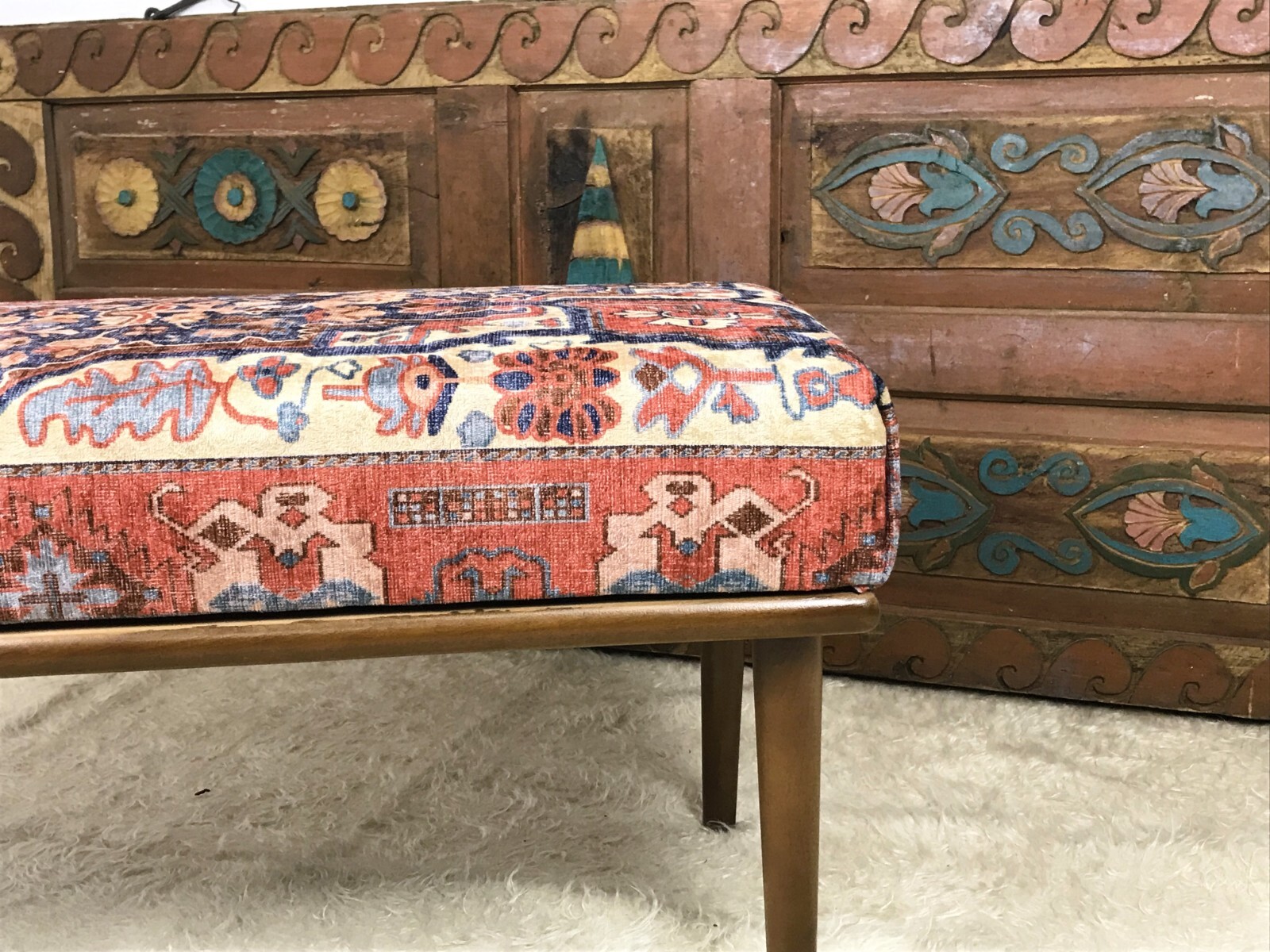 Handmade Kilim Upholstered Ottoman Footstool Piano Entryway Bedroom Bench