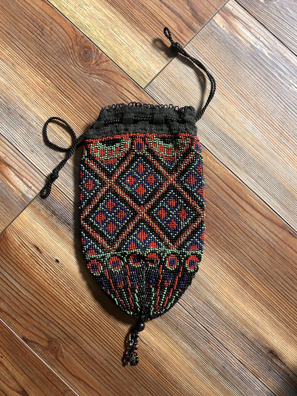 BEADED RETICULE Drawstring Purse Pouch ART DECO Victorian Flapper Geometric
