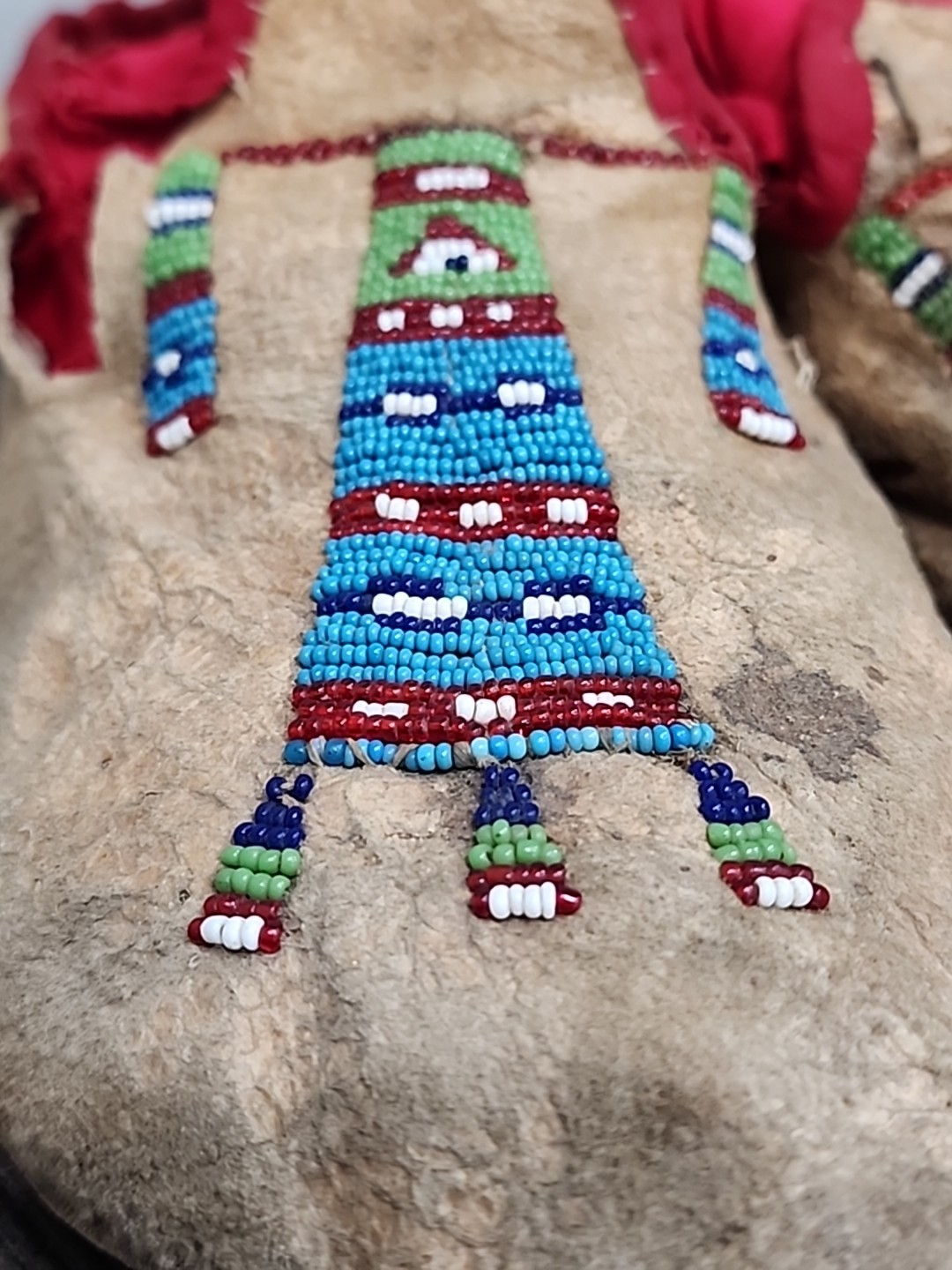 Northern Plains Moccasins with beaded Geometric Pattern Tops C.1890