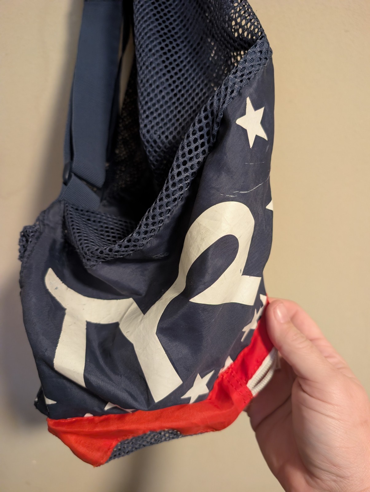 TYR 40L Big Mesh Mummy Backpack Red White & Blue USA Stars & Stripes Print Bag