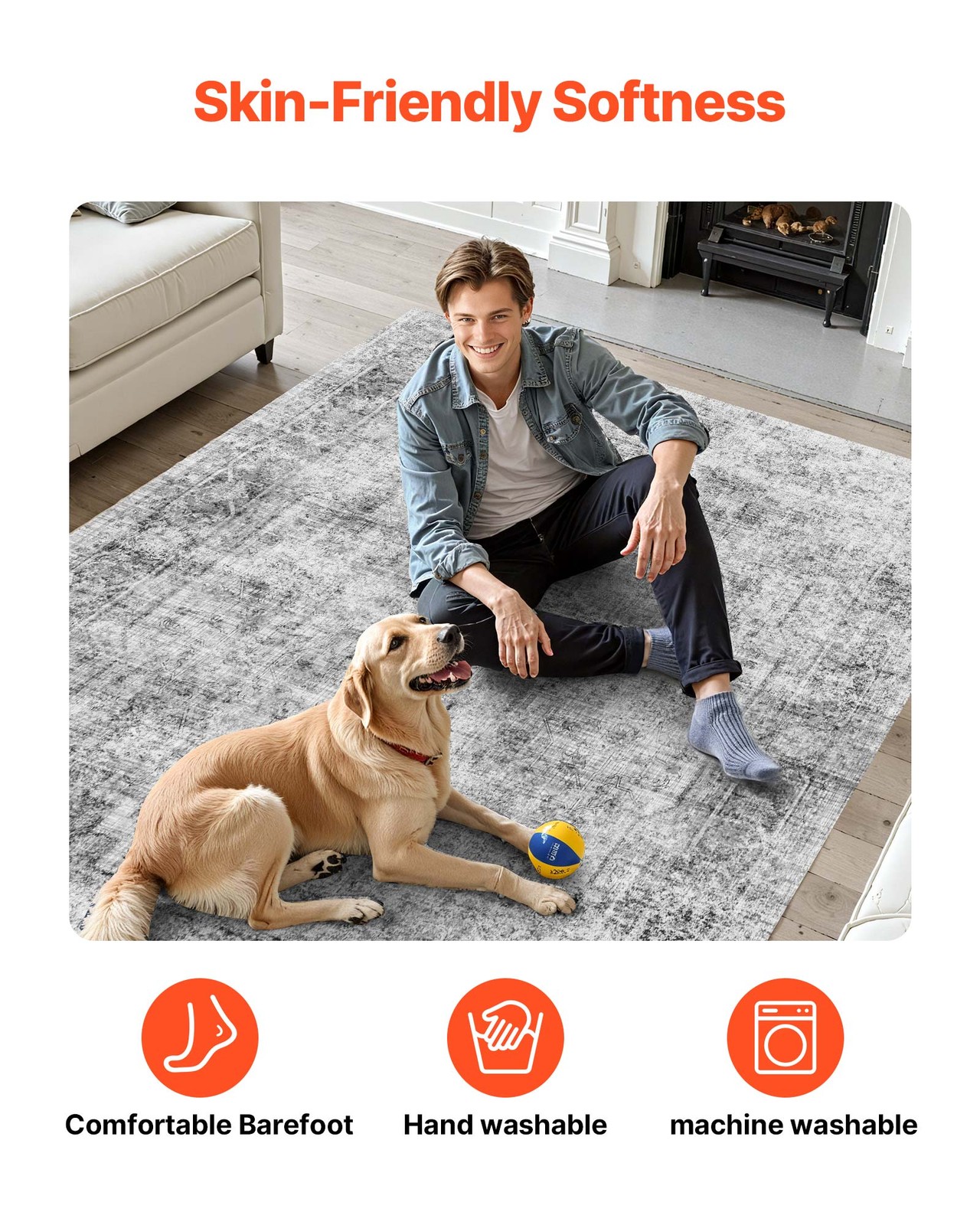 Large Area Rug 9 x 12 ft Anti-Skid Floor Mat Indoor Carpet Washable Modern Gray