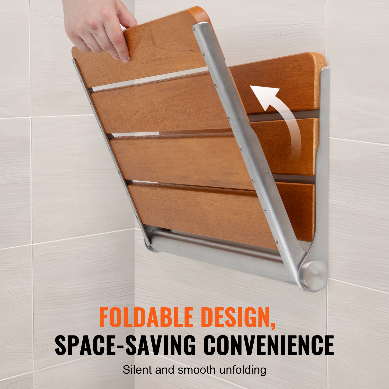 Folding Teak Shower Seat 20.9'' x 16'' Wall Mounted Shower Bench 500 lbs