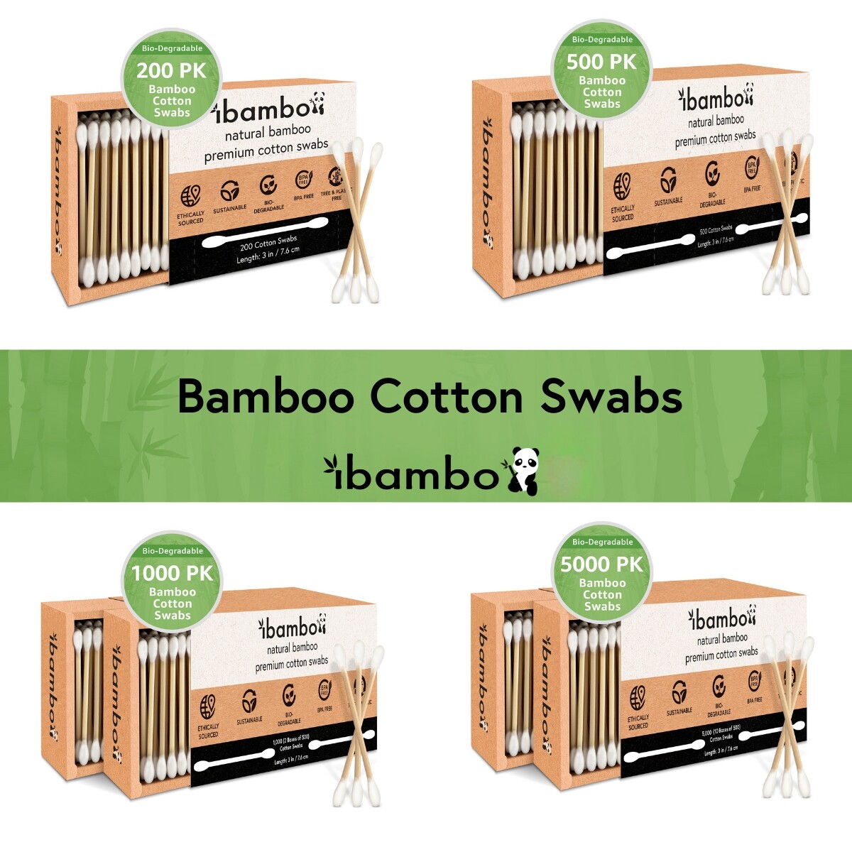 Ibambo 100% Bamboo Cotton Swabs - Compostable Swabs for Beauty & Personal Care