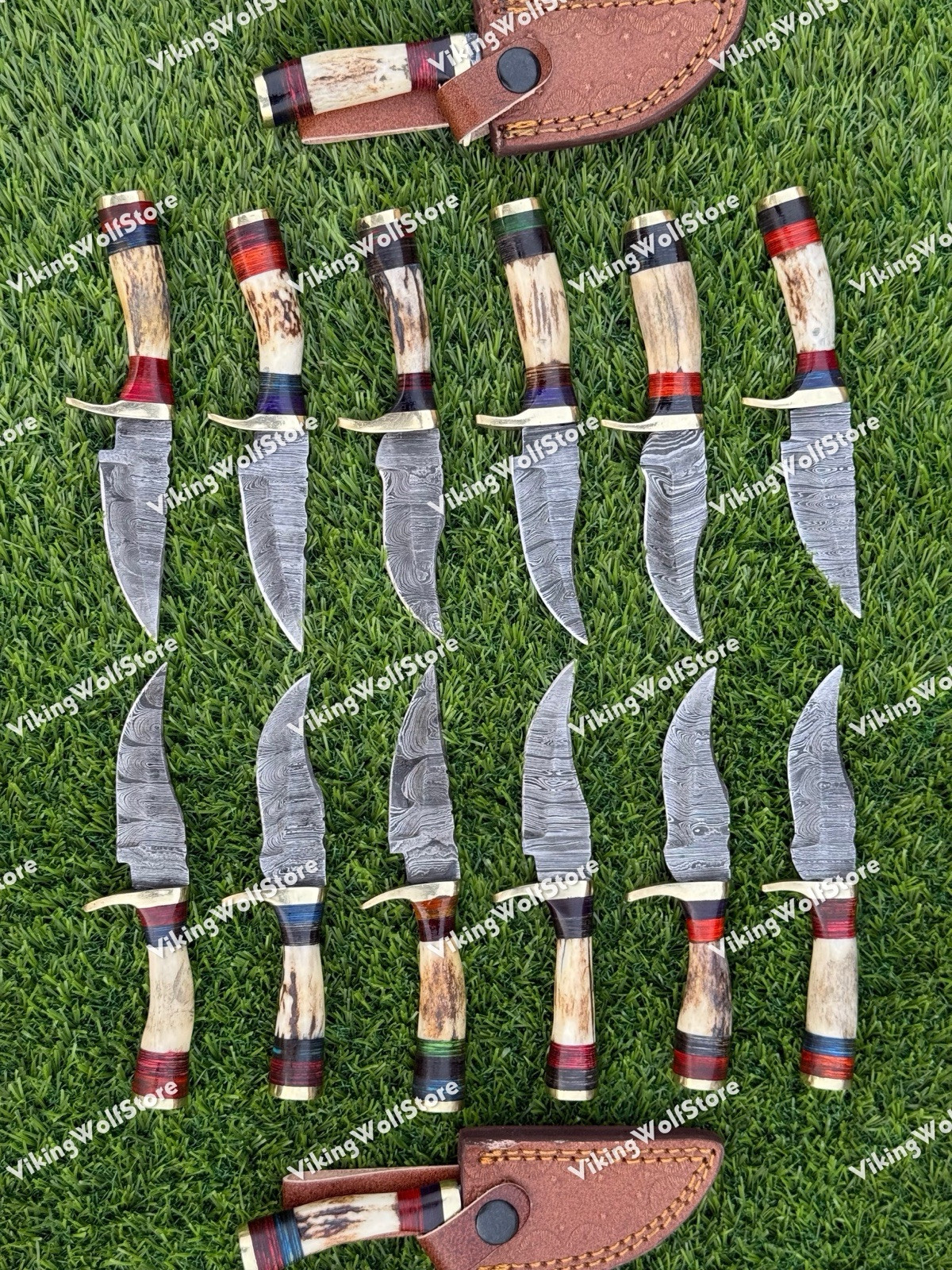 6 Inch, LOT OF 20 Handmade Damascus Steel Skinner Knives in Stag Horn W/Sheath