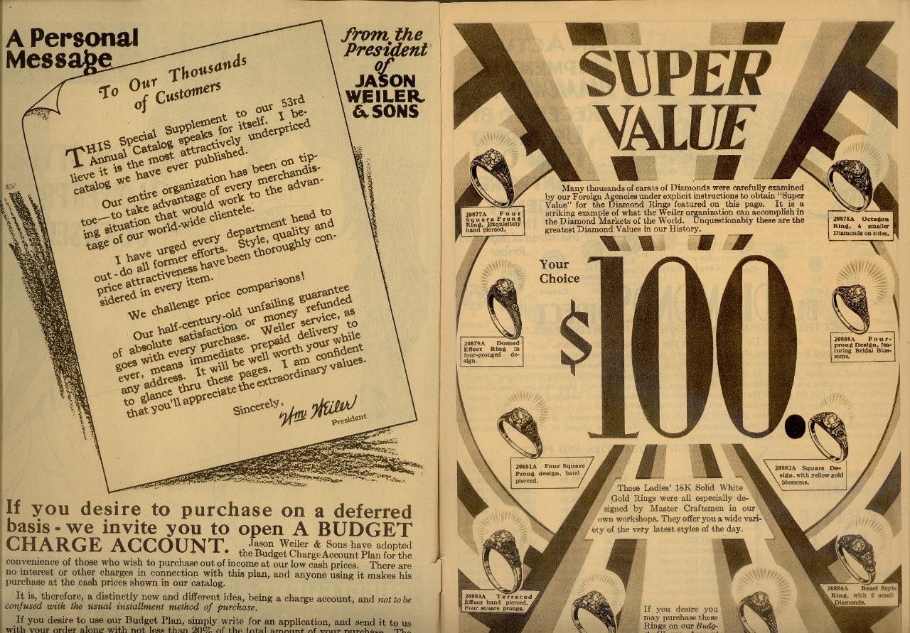 1920s Antique Catalog/Order Form "JEWELRY WATCHES SIVER PURSES CLOCKS" VG Boston