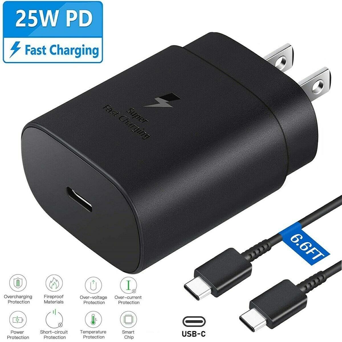25W Type C USB-C Cable Super Fast Wall PD Charger For Samsung Galaxy S20 S21 S22