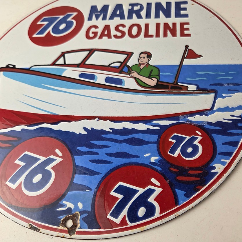 Vintage Union 76 Gasoline Sign - Porcelain Marine Gas Service Pump Sign