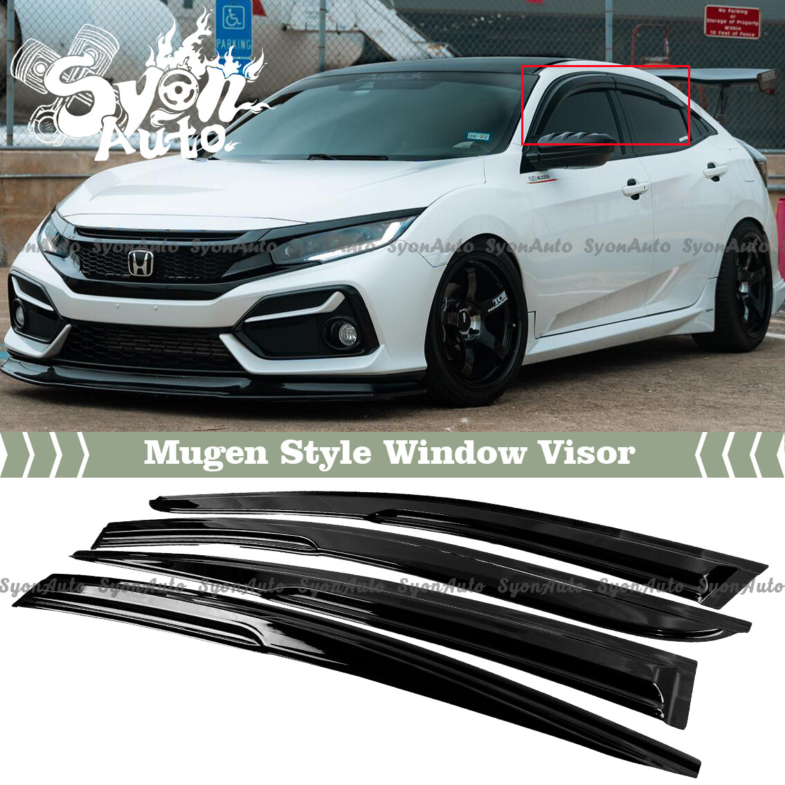 FITS 16-2021 HONDA CIVIC HATCHBACK MUGEN STYLE WINDOW VISOR RAIN GUARD DEFLECTOR