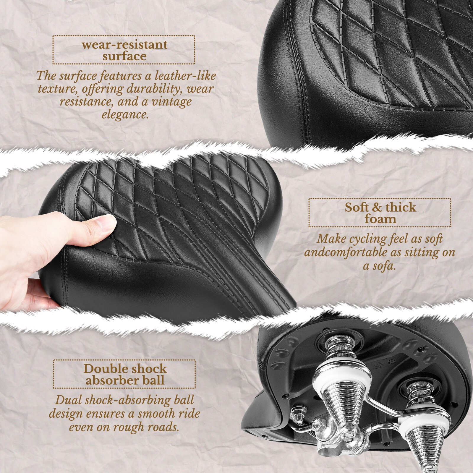 Wide Bike Seat for Men Women Comfort - Oversized Waterproof Bicycle Seat Cushion