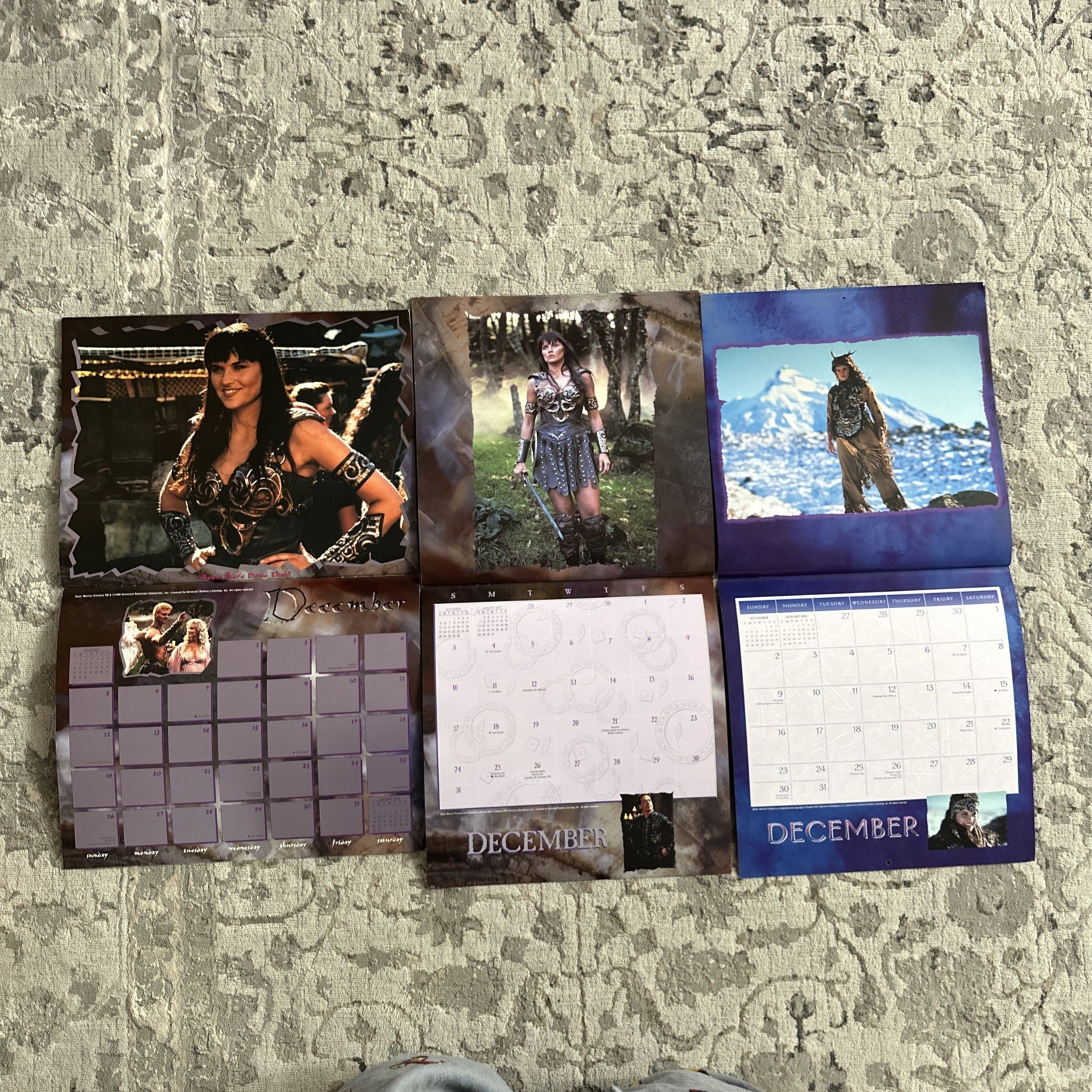 LOT X 3 - Xena Warrior Princess - Calendars 1999, 2000 and 2001 - Never used!
