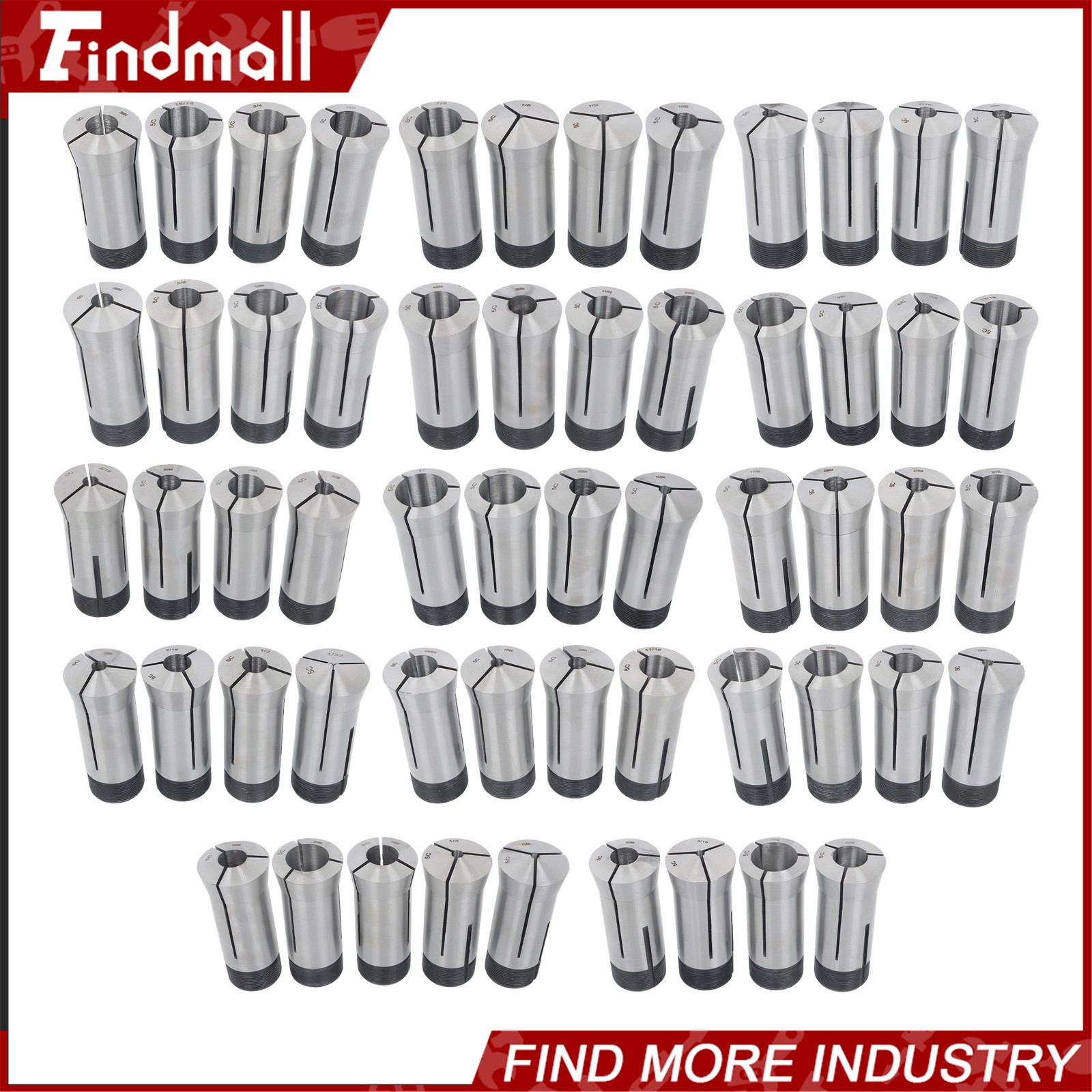 Findmall 57 Pack 5C Collet Set Fractional 1/8" to 1" High Precision Lathe