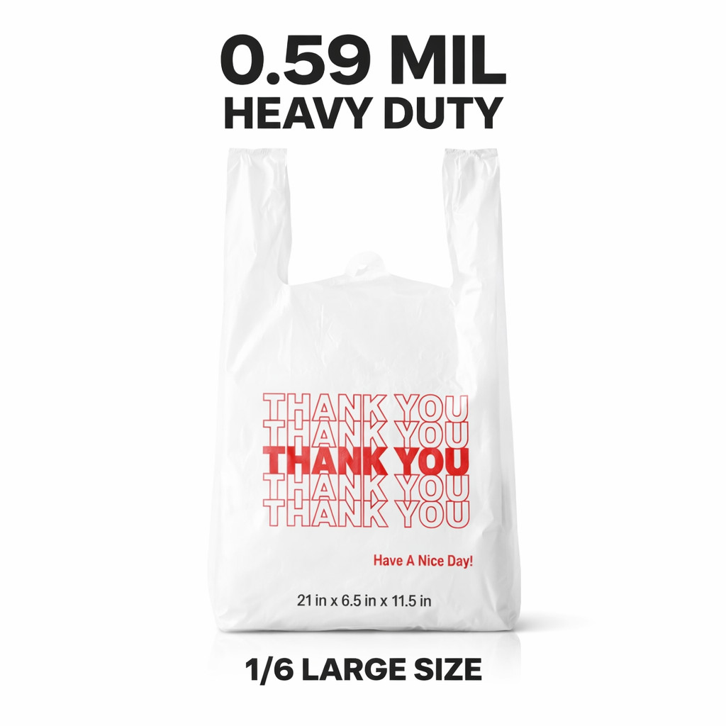 Bags 1/6 Large 21 x 6.5 x 11.5 WHITE THANK YOU T-Shirt Plastic  Shopping 0.59 M