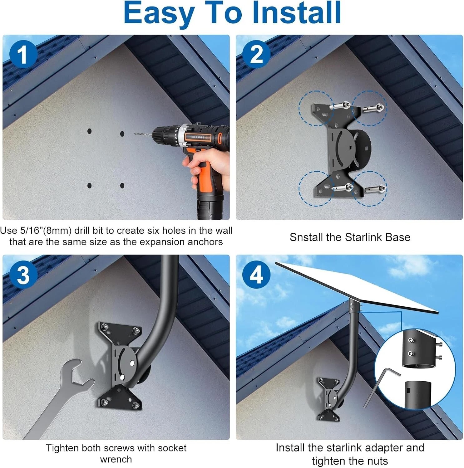 Starlink Gen 3 Mount, 180° Adjustable, Heavy-Duty Metal, Gray, Wall/Roof Mount
