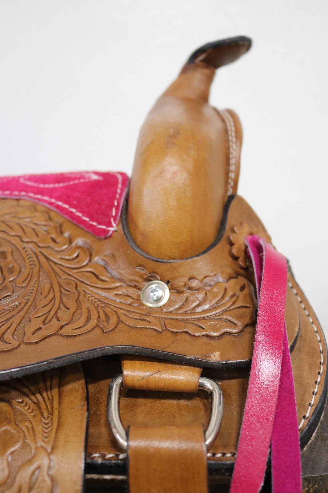 Used 10" Pink Brown Western Horse Leather Pony Kids Saddle