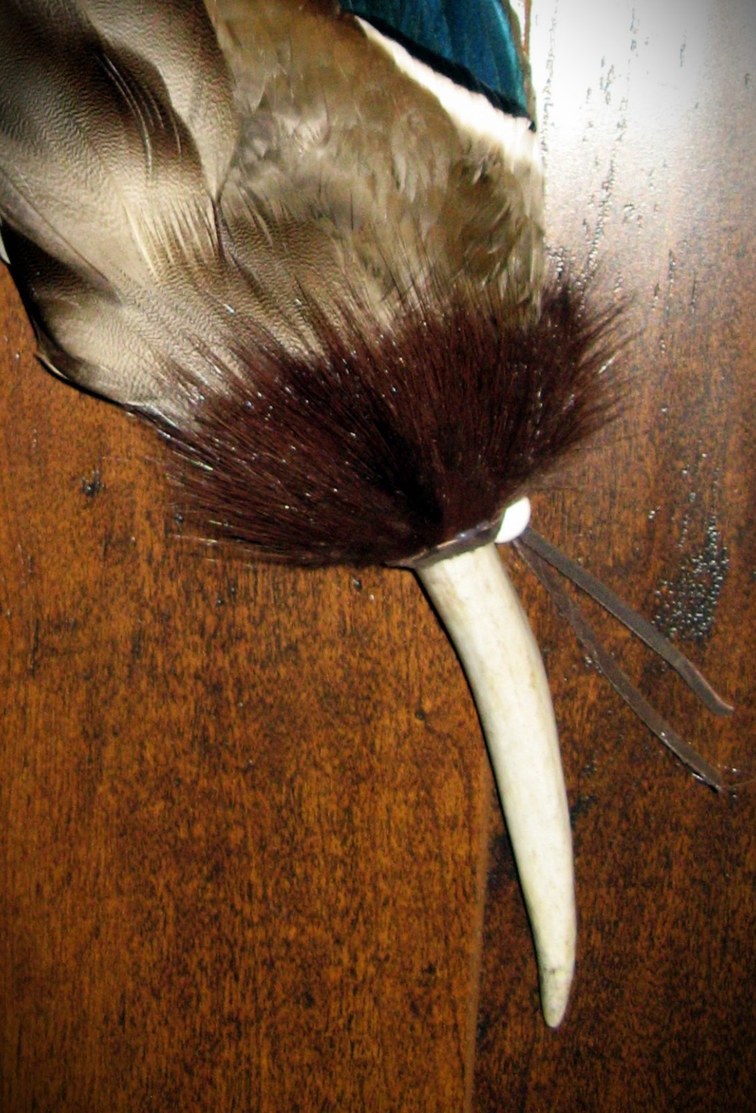 BLUE DRAKE WING NATIVE AMERICAN SMUDGE FEATHER FAN ANTLER