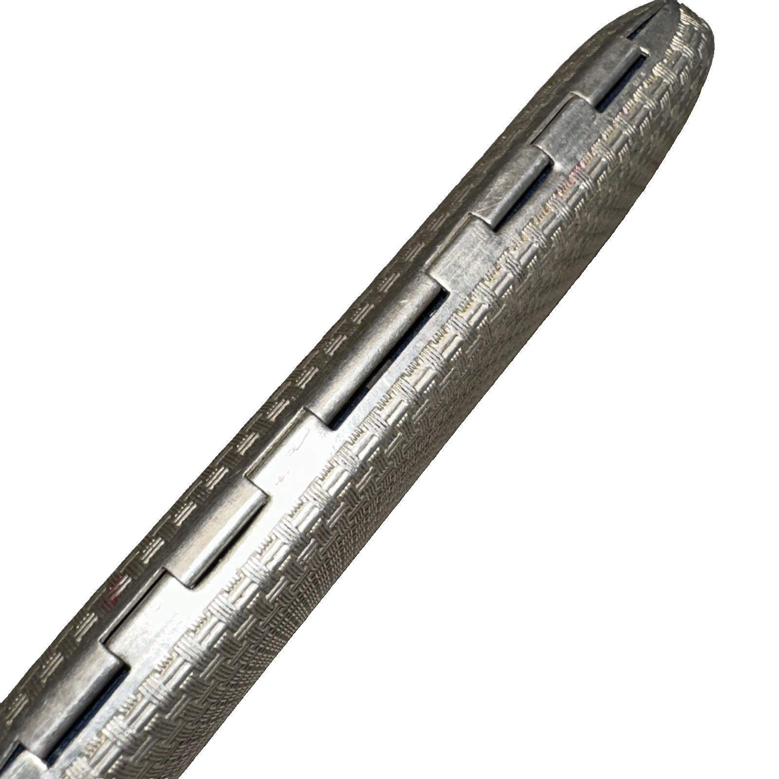 antique octagonal rimless eyeglasses silver tone basket weave metal case