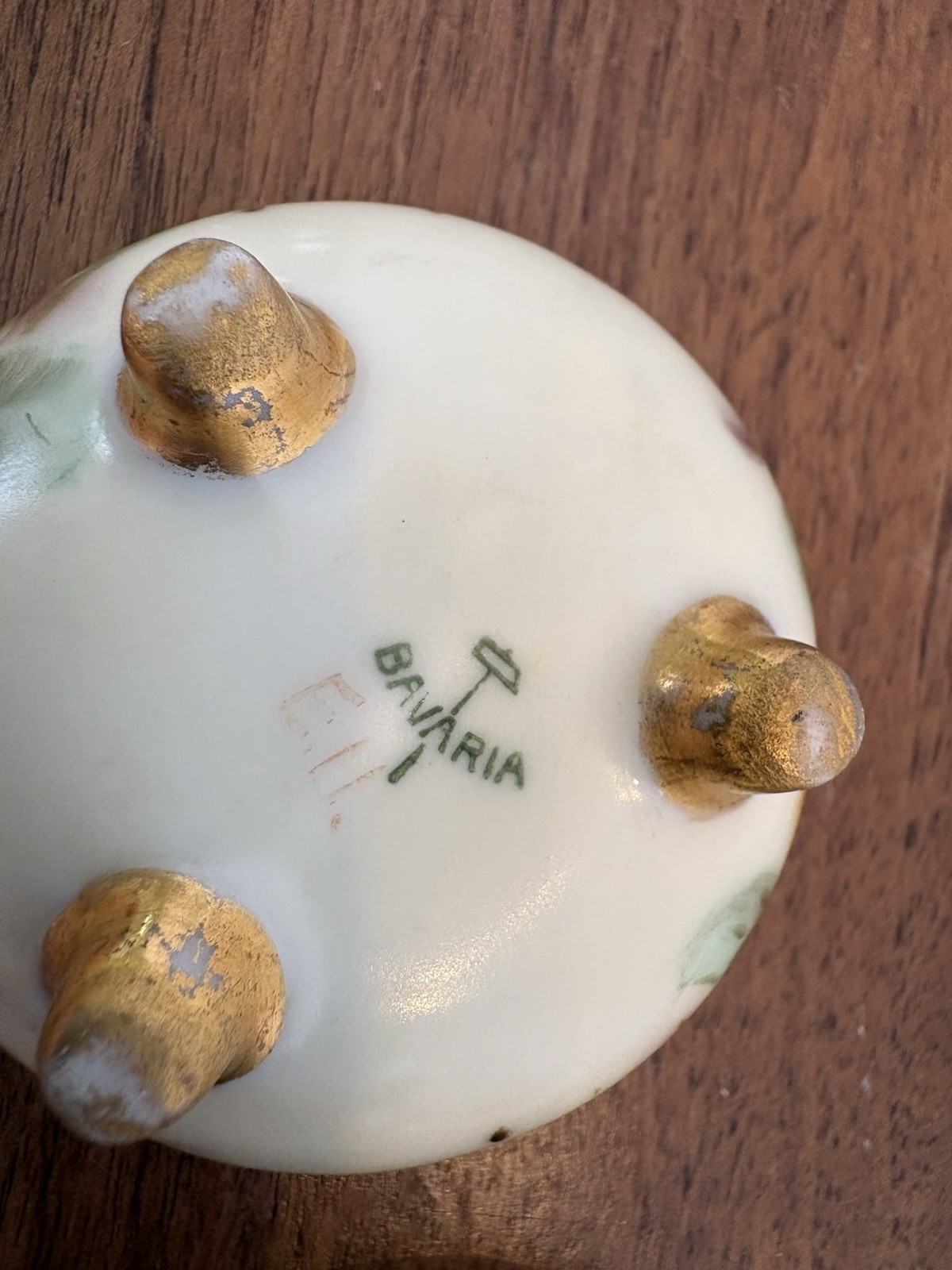 2 Antique Bavaria Open Salt Cellars Dips 1.75” Hand Painted Footed Yellow Roses