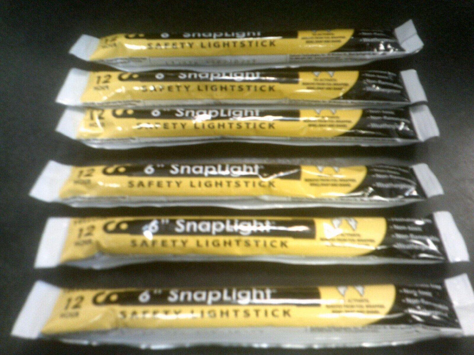 6 pcs. Cyalume SnapLight Safety Light Glow Sticks 6" Long 12 Hr YELLOW  Exp 2022